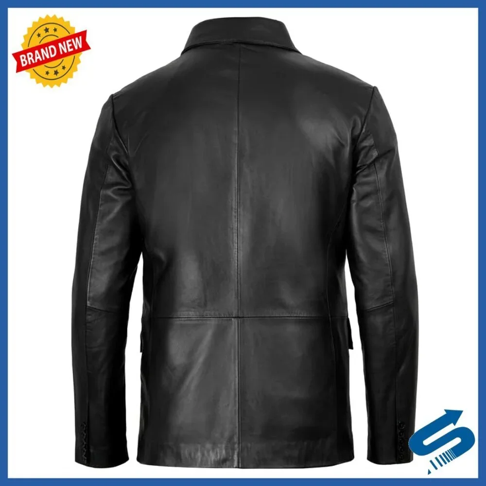 Men's Lambskin Leather Blazer, Two-Button Closure, Notch Lapel, Regular Fit
